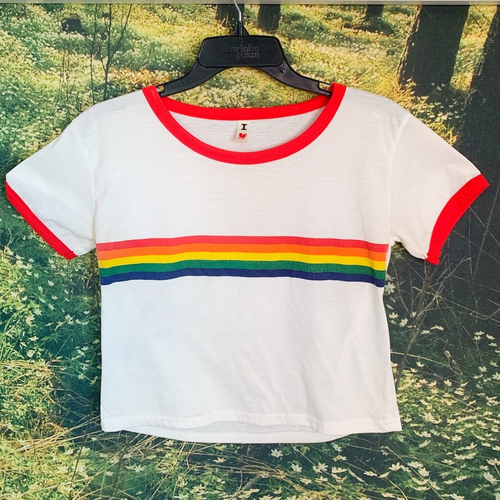 Vintage Inspired Rainbow Striped Ringer Tee